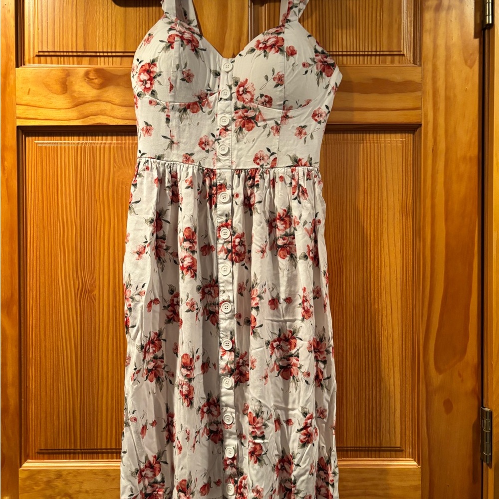 Floral Button-Down Maxi Dress - White and Red